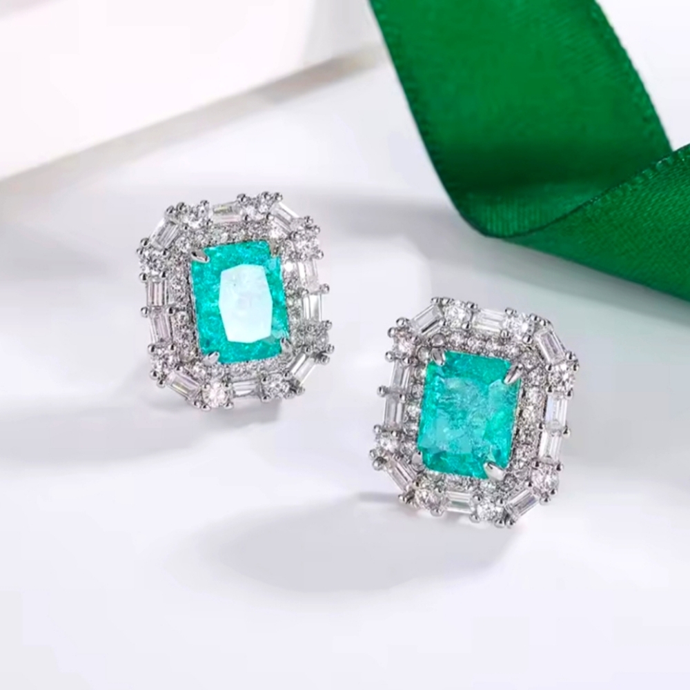 Caribean Sea Color Halo AAAA CZ earrings